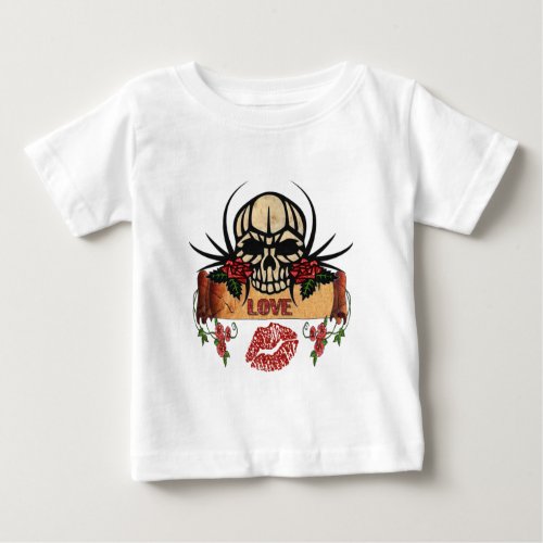 RAB Rockabilly Skull Roses Love Lipstick Baby T_Shirt