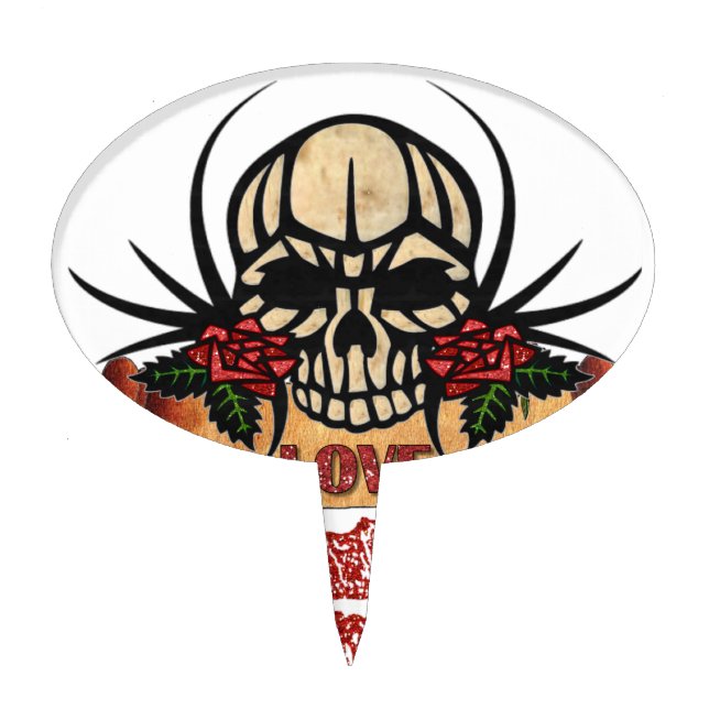 RAB Rockabilly Skull Roses Love Lipstick Cake Topper (Front)