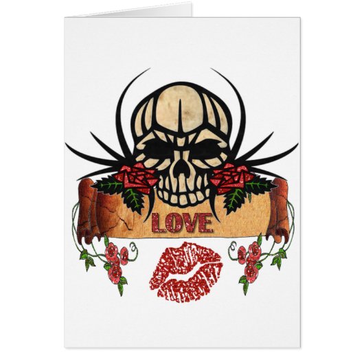 RAB Rockabilly Skull Roses Love Lipstick Cards (Front)