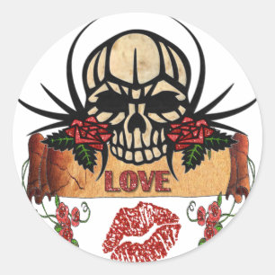 RAB Rockabilly Skull Roses Love Lipstick Classic Round Sticker