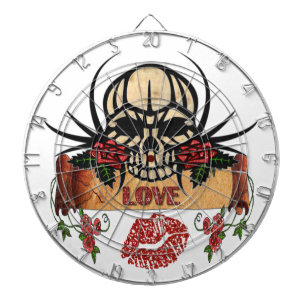 RAB Rockabilly Skull Roses Love Lipstick Dart Board