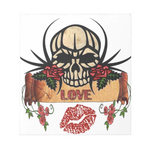 RAB Rockabilly Skull Roses Love Lipstick Notepad