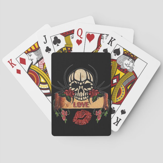 RAB Rockabilly Skull Roses Love Lipstick Poker Cards (Back)