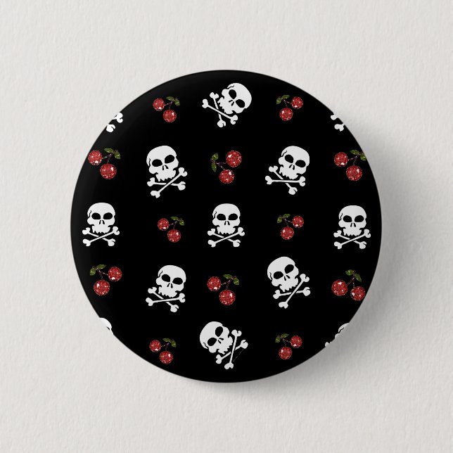 RAB Rockabilly Skulls and Cherries on Black Button (Front)