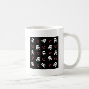 RAB Rockabilly Skulls and Cherries on Black Coffee Mug