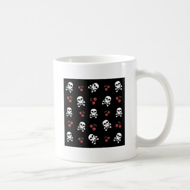 RAB Rockabilly Skulls and Cherries on Black Coffee Mug (Right)