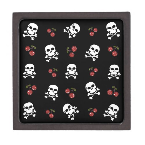 RAB Rockabilly Skulls and Cherries on Black Jewelry Box