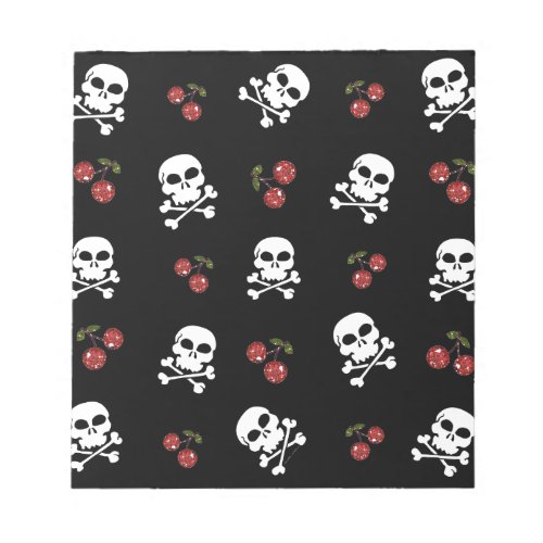 RAB Rockabilly Skulls and Cherries on Black Notepad