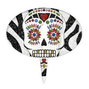 RAB Rockabilly Sugar Skull on Zebra Print Cake Topper