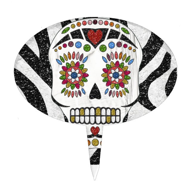 RAB Rockabilly Sugar Skull on Zebra Print Cake Topper (Front)