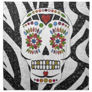 RAB Rockabilly Sugar Skull on Zebra Print Cloth Napkin