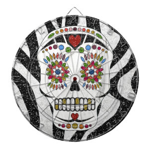 RAB Rockabilly Sugar Skull on Zebra Print Dartboard With Darts