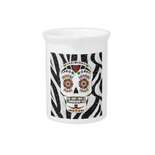 RAB Rockabilly Sugar Skull on Zebra Print Drink Pitcher