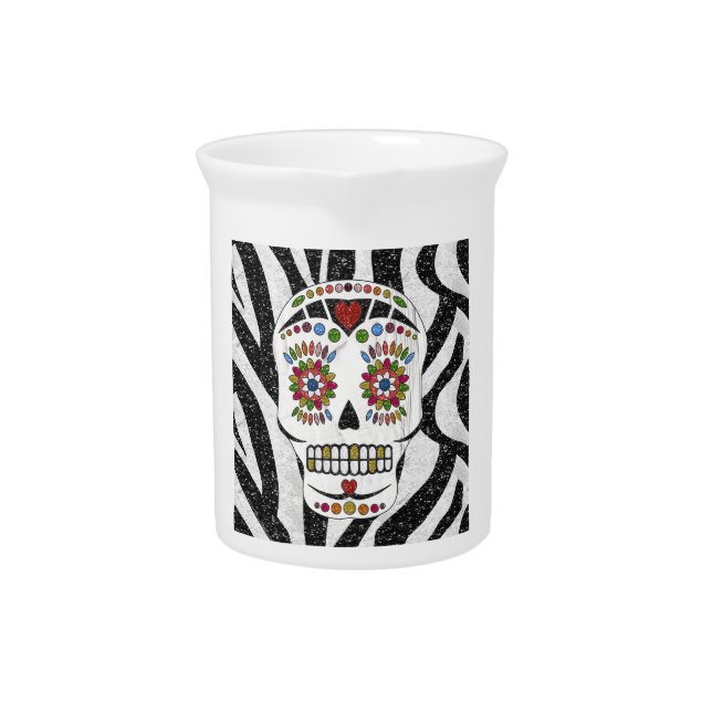 RAB Rockabilly Sugar Skull on Zebra Print Drink Pitcher (Front)