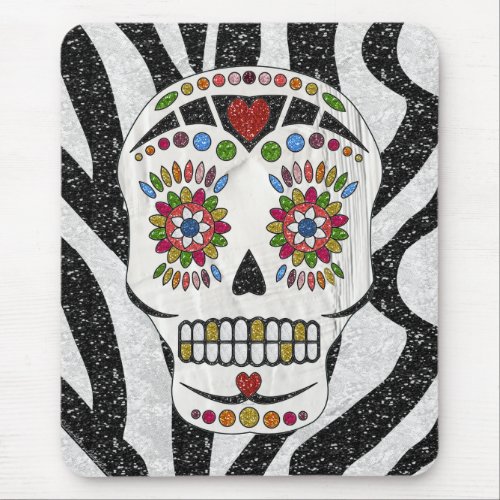 RAB Rockabilly Sugar Skull on Zebra Print Mouse Pad