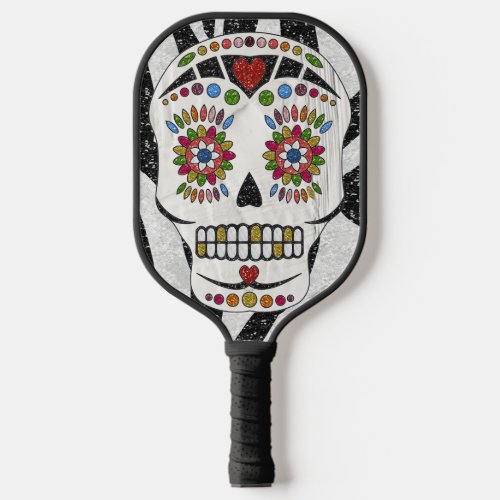 RAB Rockabilly Sugar Skull on Zebra Print  Pickleball Paddle