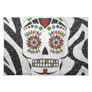 RAB Rockabilly Sugar Skull on Zebra Print Placemat