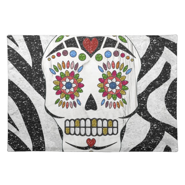 RAB Rockabilly Sugar Skull on Zebra Print Placemat (Front)