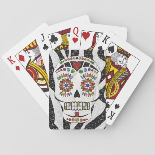RAB Rockabilly Sugar Skull on Zebra Print Playing Cards