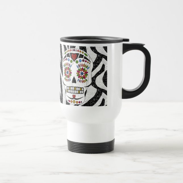 RAB Rockabilly Sugar Skull on Zebra Print Travel Mug (Right)