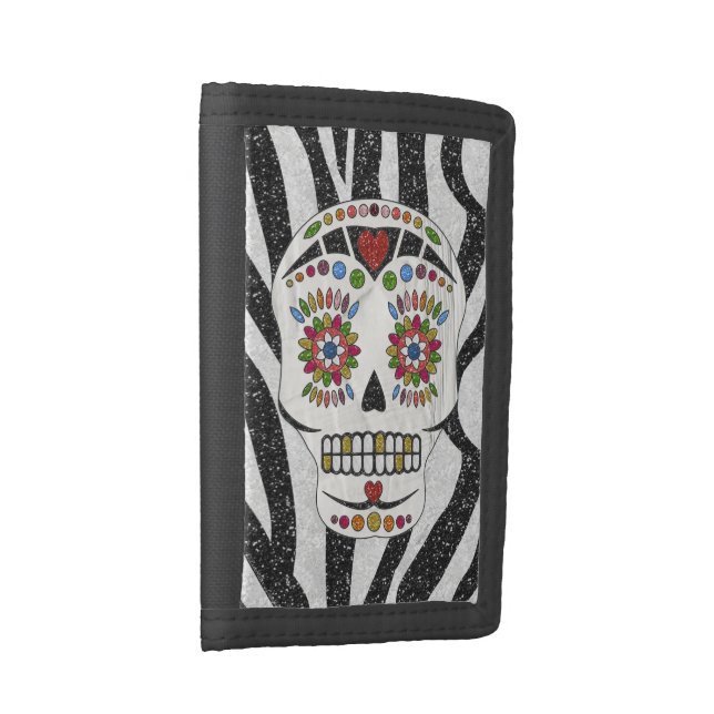 RAB Rockabilly Sugar Skull on Zebra Print Trifold Wallet (Side)