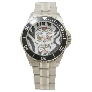 RAB Rockabilly Sugar Skull on Zebra Print Watch