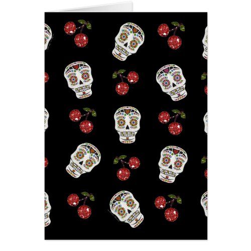 RAB Rockabilly Sugar Skulls Cherries On Black