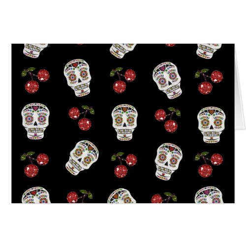 RAB Rockabilly Sugar Skulls Cherries On Black