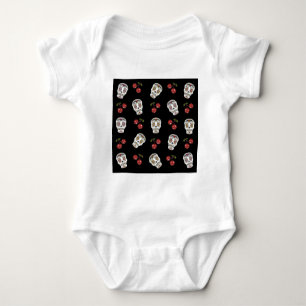 RAB Rockabilly Sugar Skulls Cherries On Black Baby Bodysuit