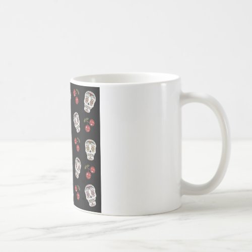 RAB Rockabilly Sugar Skulls Cherries On Black Coffee Mug