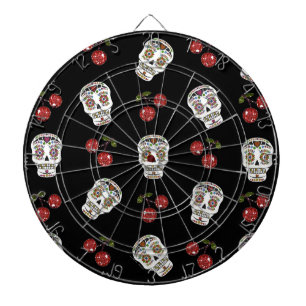 RAB Rockabilly Sugar Skulls Cherries On Black Dart Board
