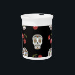 RAB Rockabilly Sugar Skulls Cherries On Black Drink Pitcher<br><div class="desc">You are viewing The Lee Hiller Designs Collection of Home and Office Decor,  Apparel,  Gifts and Collectibles. The Designs include Lee Hiller Photography and Mixed Media Digital Art Collection. You can view her Nature photography at http://HikeOurPlanet.com/ and follow her hiking blog within Hot Springs National Park.</div>