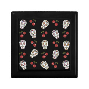 RAB Rockabilly Sugar Skulls Cherries On Black Jewelry Box