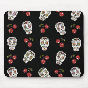 RAB Rockabilly Sugar Skulls Cherries On Black Mouse Pad