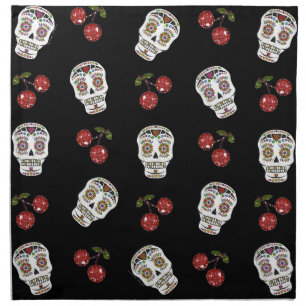RAB Rockabilly Sugar Skulls Cherries On Black Napkin