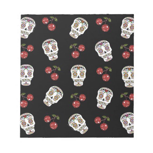 RAB Rockabilly Sugar Skulls Cherries On Black Notepad