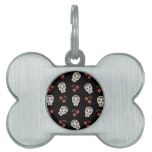 RAB Rockabilly Sugar Skulls Cherries On Black Pet ID Tag