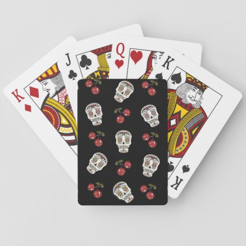 RAB Rockabilly Sugar Skulls Cherries On Black Poker Cards