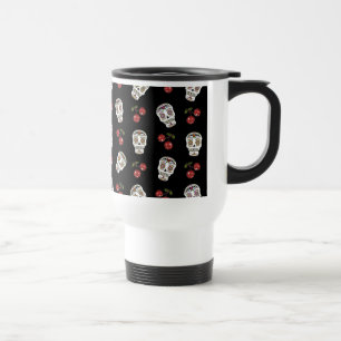 RAB Rockabilly Sugar Skulls Cherries On Black Travel Mug