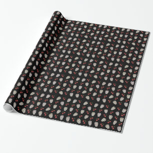 RAB Rockabilly Sugar Skulls Cherries On Black Wrapping Paper