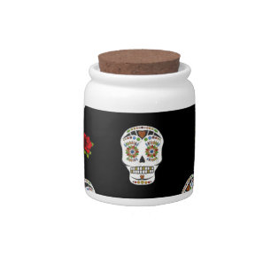 RAB Rockabilly Sugar Skulls Roses On Black Candy Jar