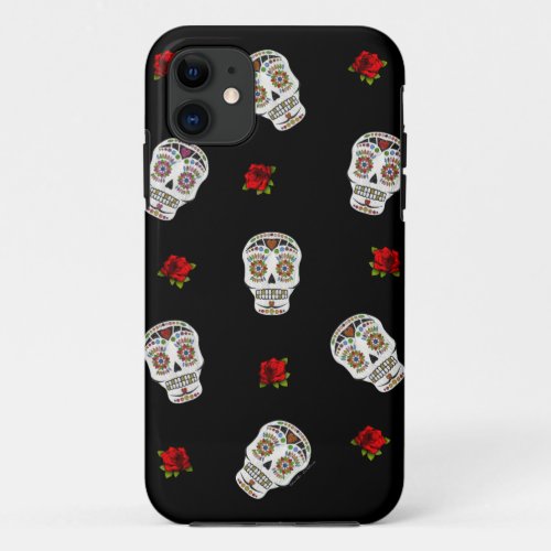 RAB Rockabilly Sugar Skulls Roses On Black iPhone 11 Case