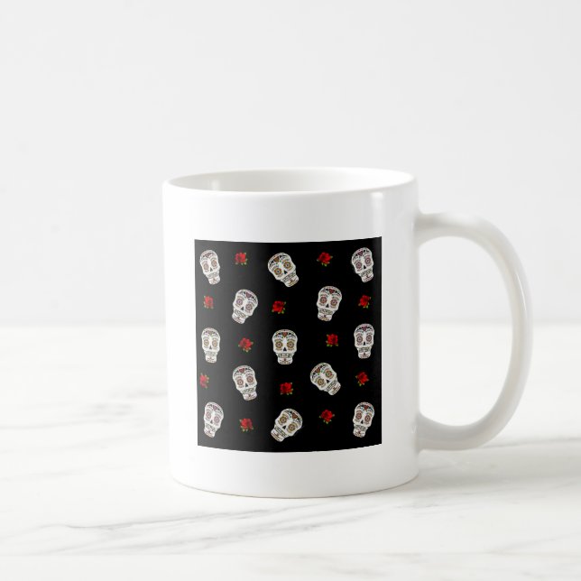 RAB Rockabilly Sugar Skulls Roses On Black Coffee Mug (Right)