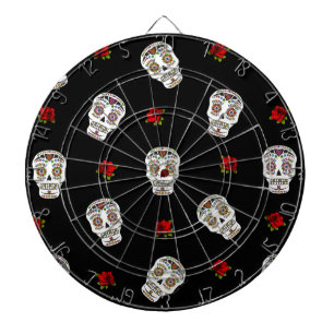 RAB Rockabilly Sugar Skulls Roses On Black Dart Board