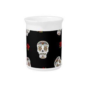 RAB Rockabilly Sugar Skulls Roses On Black Pitcher