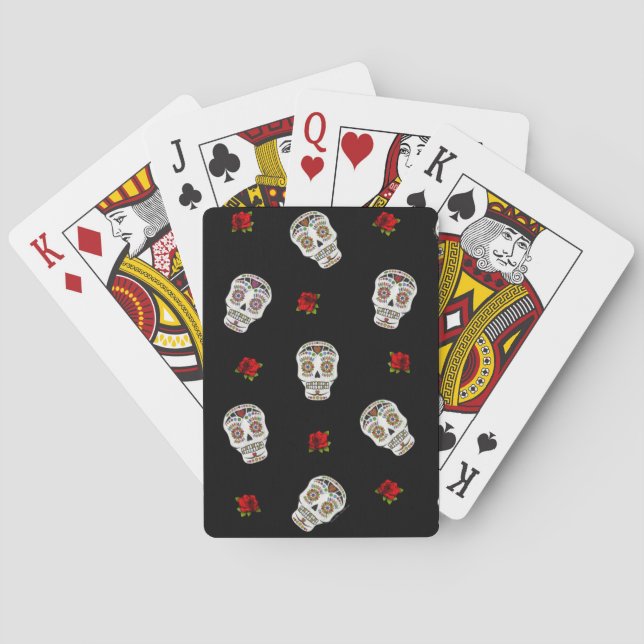 RAB Rockabilly Sugar Skulls Roses On Black Poker Cards (Back)