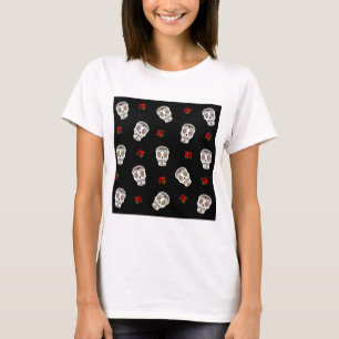 RAB Rockabilly Sugar Skulls Roses On Black T-Shirt