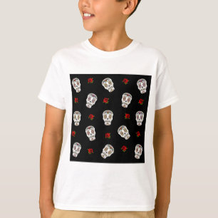 RAB Rockabilly Sugar Skulls Roses On Black T-Shirt