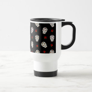 RAB Rockabilly Sugar Skulls Roses On Black Travel Mug