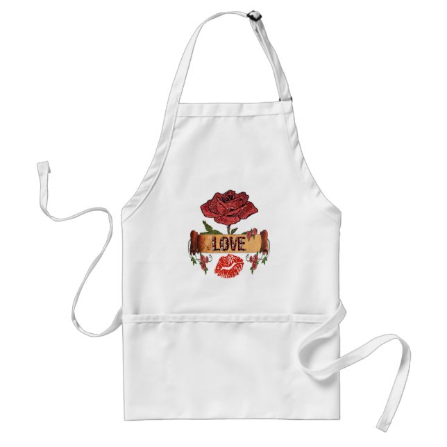 RAB Rockabilly Valentine Roses, Love & Lipstick Adult Apron (Front)